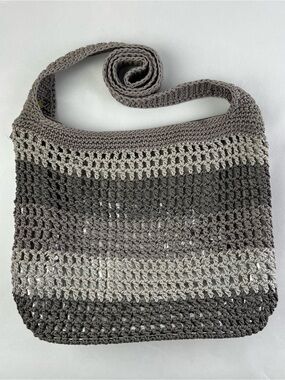 The Sak Gray Crochet Crossbody Bag Boho Hobo Shoulder Purse